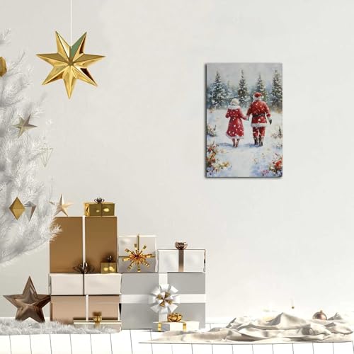 NTEUMM Santa Claus Wall Art Canvas 16x24 Inch Unframed Christmas Decor