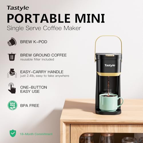 Mini Single Serve Coffee Maker with Handle - Black & Gold