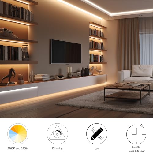 49ft Tunable White COB LED Strip Lights - Dimmable 2700K-6500K RGBW Light Kit with Remote