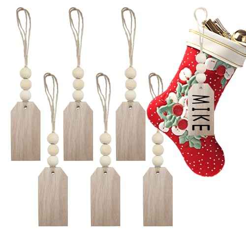 Christmas Stocking Name Tags Custom Stocking Name Tags Personalized Names Tag Xmas Stocking 6PCS DIY Unfinished Personalized Blank Bead Wood Tag for Xmas Stocking Hanging Decor Natural Color