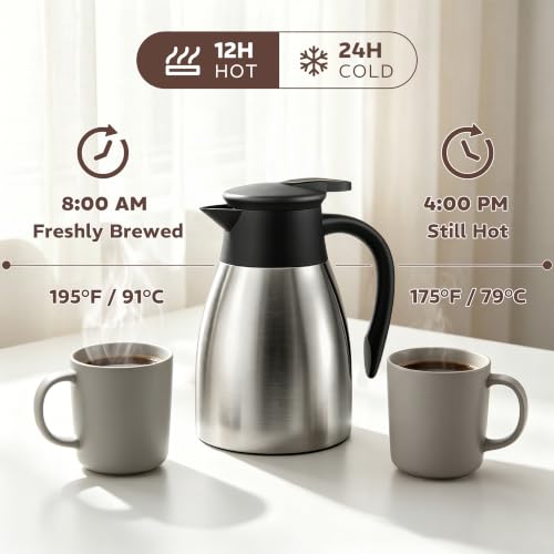 Gezoss Stainless Steel 34oz Insulated Thermal Coffee Carafe - Keeps Hot & Cold