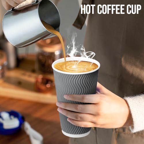 16oz Disposable Coffee Cups with Lids - 100 Pack, Heat-Insulated Paper Cups