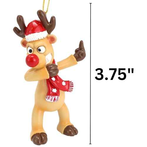 Needzo Dabbing Reindeer Naughty Flipping The Bird Funny Christmas Ornament, White Elephant and Gag Gift, Hanging Holiday Decoration, 3.75 Inches