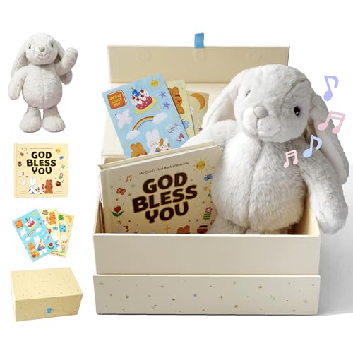 Praise Bunny Christian Gift Set for Kids - 3 Songs, Prayer Book & Keepsake Box