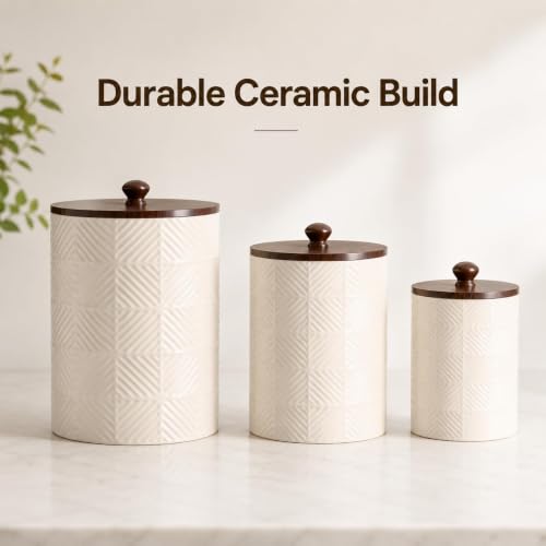 LILO DESIGN CO. Ceramic Canister Set with Airtight Bamboo Lids - 3 Sizes for Kitchen Storage