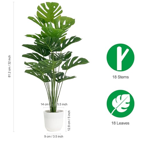 32 Inch Artificial Monstera Plants in Pots - Set of 2 Faux Tropical Trees for Home Office Garden Decor