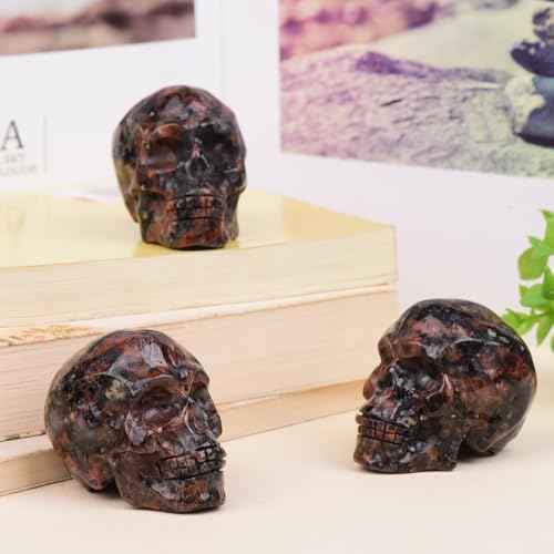 2 Inch Mahogany Obsidian Crystal Skulls Decor,Human Skull Sculpture Statues Healing Crystal Decor,Halloween Skull Figurines,Home Office Decoration Christmas Meditation Gifts for Men Women