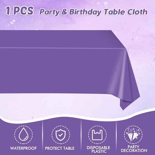 49Pcs Purple Birthday Party Decorations Purple Party Supplies Set Include 24 Plates 24 Napkins and 1 Tablecloth, Disposable Purple Tableware for Birthday Wedding Graduation Baby Showers Party