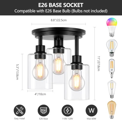 ROTTOGOON Semi Flush Mount Ceiling Light, Close to Lights Fixtures, 3