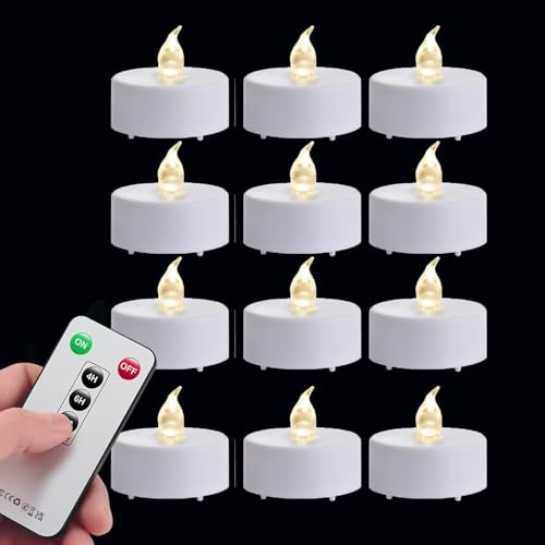 Tea Light Candles with Remote Control,12pack Flickering Flameless LED Candle,Long Lasting 400+Hours,Battery Operated with Timer for Home Decoration Seasonal &Festival Celebration WarmWhite