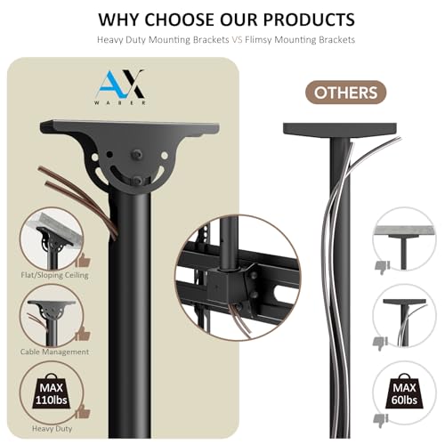 26-65 Inch Ceiling TV Mount Adjustable Bracket for Flat-Panel LCD LED OLED 4K TVs - Max VESA 400x400mm, Holds 88 lbs, Without Power Outlet