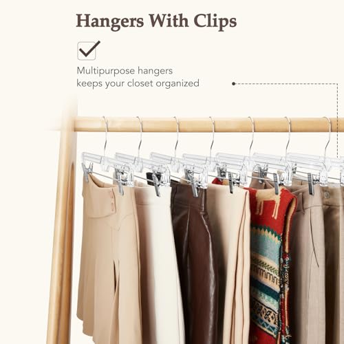 50 Pack Heavy Duty Clear Pants & Skirt Hangers with Clips - 14 Inch