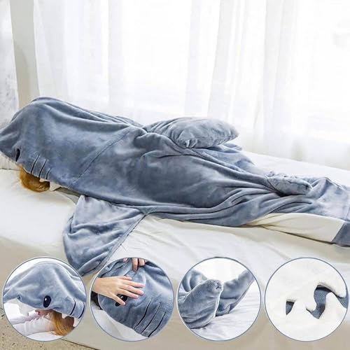 Kids Shark Blanket Hoodie - Fun Shark Pajamas for 53-57 Inch Height (M)