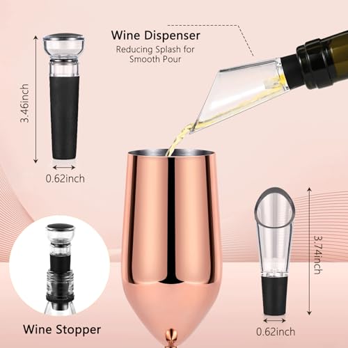 Lifecapido Rose Gold 6-Pack 8oz Stainless Steel Champagne Flutes Unbreakable Stemware for Party Wedding Gift