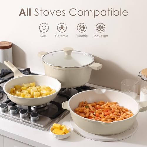 SENSARTE Antique White Nonstick Ceramic Cookware Set, 13 Pcs Kitchen Pots & Pans