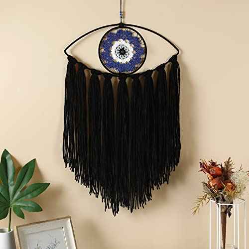 Holmgren Evil Eye Dream Catcher - Black Dream Catchers for Bedroom, Evil Eye Wall Hanging for Witch Dark Decor, Gothic Wall Decorations, Ornament Craft Gift(Black)