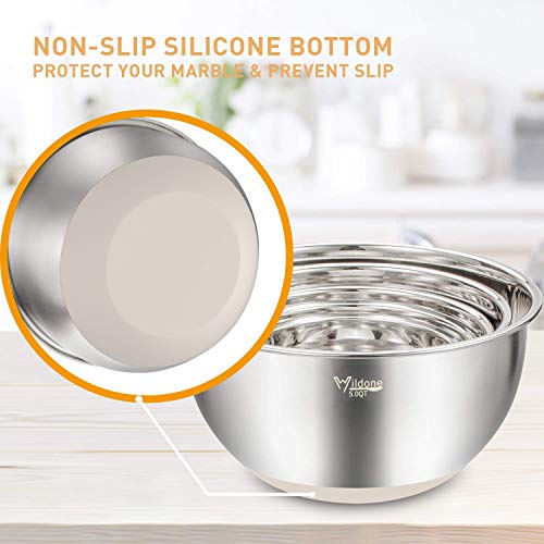 Wildone Stainless Steel Mixing Bowls Set with Airtight Lids Non-Slip Bottom Khaki 5PCS