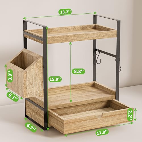 Aollewoiti Light Brown 2-Tier Bathroom Counter Organizer with Drawer & Basket