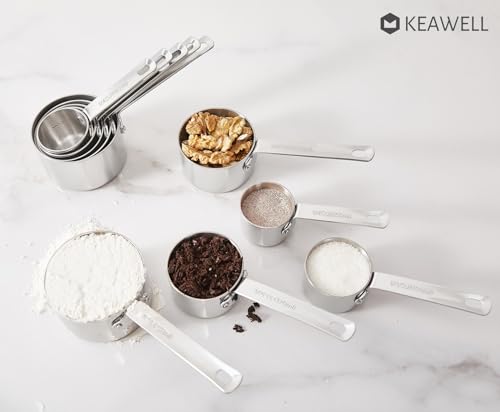 KEAWELL Silver 5-Piece Measuring Cup Set - 18/10 Stainless Steel Kitchen Tools
