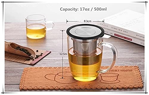 Prime Tea - Glass Teacup with Tea Infuser, 16oz / 470 ml, Hand Blown, Single Wall, Heat Resistance Borosilicate Glass Teamaker Cup for Blooming & Loose Leaf Tea, Microwave & Dishwasher Safe (Black)