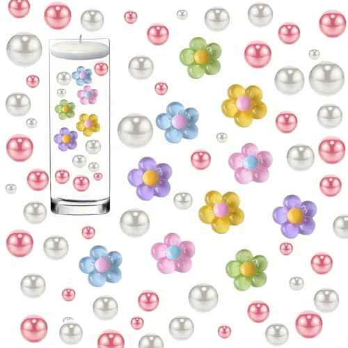 125Pcs Flower Vase Filler Artificial Floral Pearl for Floating Candle Faux Pastel Plastic Beads for DIY Fall Displays Vases Filler Wedding Centerpiece Christmas Decorations (Pastel)