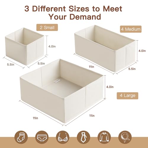 Criusia Drawer Organizer Clothes Set - Oatmeal / 10 Pack, Foldable Closet Dividers for Baby Clothes & Underwear