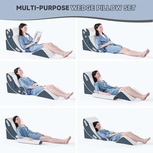 Yojoker 4PCS Orthopedic Wedge Pillow Set for Sleep & Post Surgery Support - Navy Blue Variation