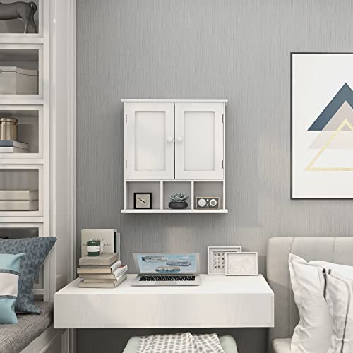 White Bathroom Wall Cabinet with 2 Doors & Adjustable Shelves - TaoHFE