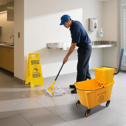 Kefanta 35 Qt Commercial Mop Bucket Set with Wringer on Wheels, Yellow
