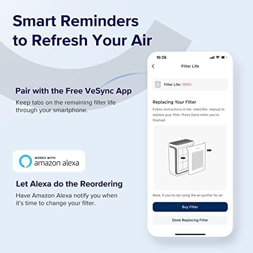 LEVOIT Vital 200S-P Air Purifier Replacement Filter - HEPA & Activated Carbon for Allergens | 1 Pack, Yellow