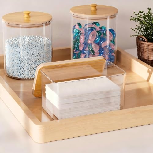 HomePekite Bamboo & Glass Laundry Pods & Dryer Sheet Storage Set - 2+1 Pack