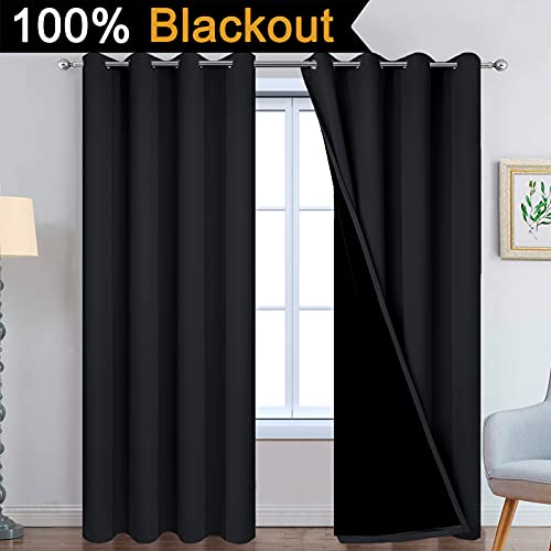Yakamok Black 100% Blackout Curtains 84 Inches Long for Bedroom 52"