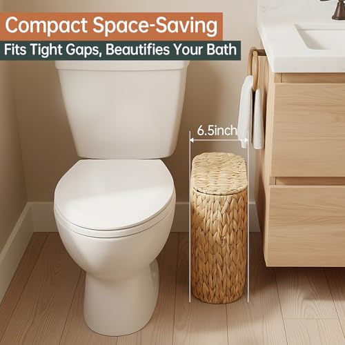 Coeusy Natural Wicker Trash Can with Lid, 3 Gallon Small Bathroom Waste Bin