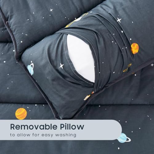 Extra Long Toddler Nap Mat with Pillow & Blanket - Galaxy Space Design, 60x20 Inches, Gray