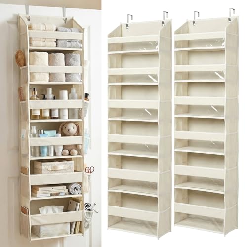 Over the Door Organizer 6-Tier Closet Storage with 12 Mesh Pockets - Ivory, 2 Pack
