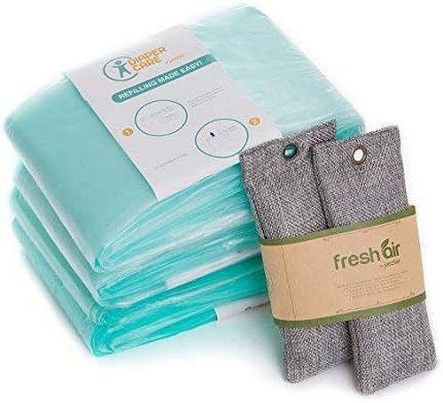 Jasclair Refill Bags for Dekor Plus Diaper Pail - Odor-Locking Multi-Layer Liners | 4 Pack | Light Baby Powder Scent