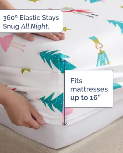 CGK 100% Cotton Flannel Bed Sheet Set - Split King, Tree Nutcracker Design