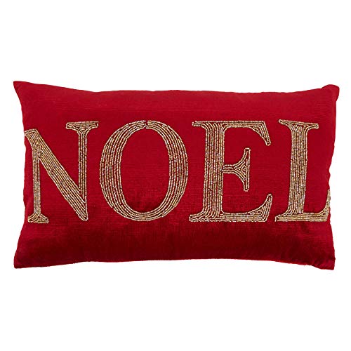 SARO LIFESTYLE Christmas Collection Beaded Noel Pillow Cover, 12" x