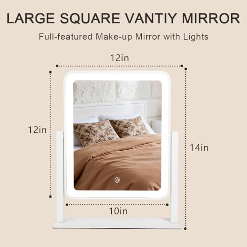 Vanity Mirror with Lights 14x12 inches White LED Makeup Mirror 3 Color Modes