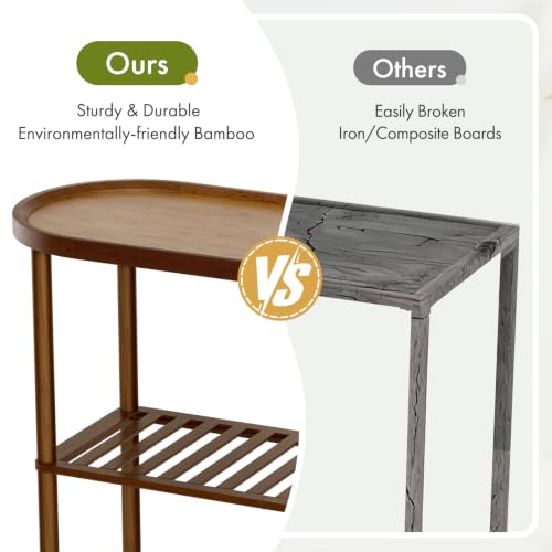 Small Entryway Bamboo Table 30.7" Narrow Hallway 2-Tier Console with Edges - Dark Walnut