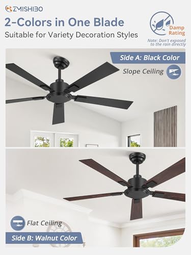 ZMISHIBO 52 Inch Black Ceiling Fan No Light with Remote, 6-Speed Reversible DC Motor