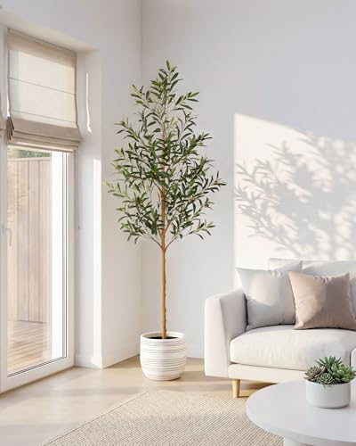 6ft Artificial Olive Tree - Indoor Faux Plant with Realistic Leaves & Olive Fruits, Sturdy Weighted Base