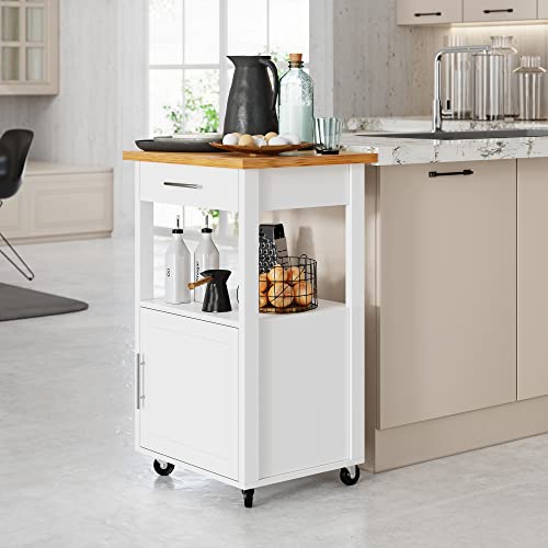 Shintenchi White Kitchen Island Cart with Storage & Wheels - 22 Inch