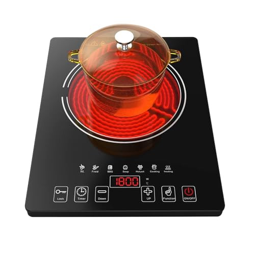 GTKZW Black Portable 1800W Single Burner Electric Cooktop with LED Touch
