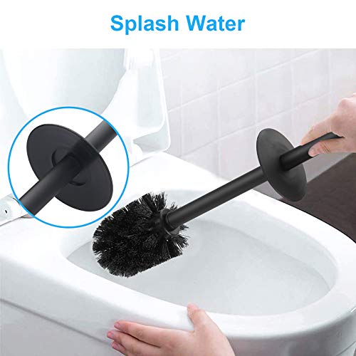 Matte Black Stainless Steel Toilet Brush with Holder & 2 Black Bristle Heads