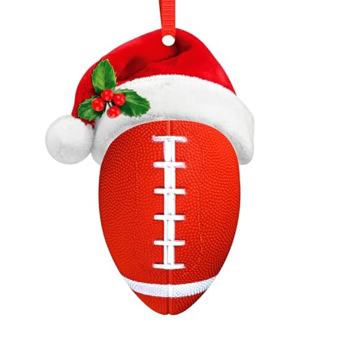 Flyab B1 Football Christmas Ornament with Santa Hat – Personalized Acrylic Holiday Sports Ball Decoration