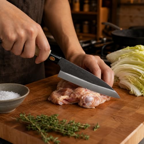 YOSHIDAHAMONO 6.3-Inch Aogami #2 Santoku Knife with Magnolia Handle - Japanese Chef Knife for Precision Cutting