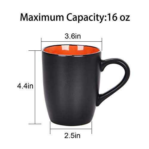 Lifecapido 6-Pack 16oz Black Ceramic Mugs – 16 oz Each, Set with Black Exterior, Inner Color Variation Included