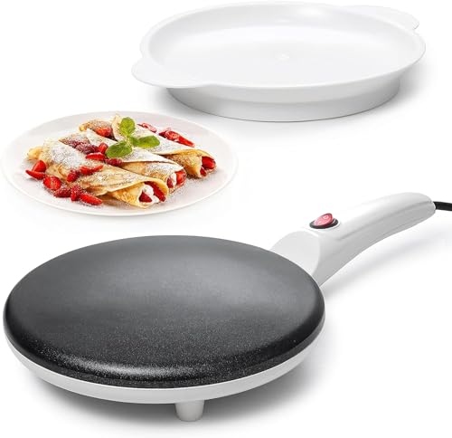 Moss & Stone 8-Inch White Electric Crepe Maker - Portable Nonstick Pan, Auto Temp Control