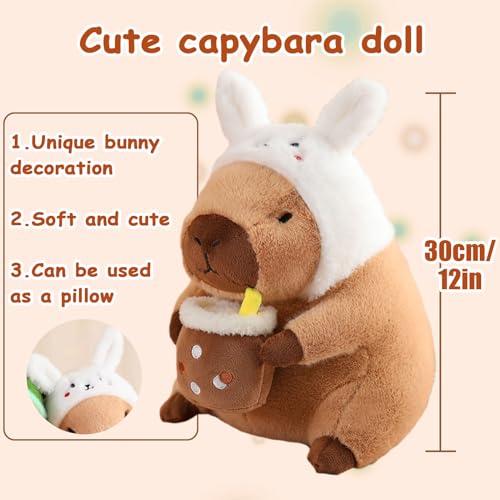 12" Capybara Plush Toy Pillow, Cute Bunny Capybara Stuffed Animal, Soft Plushies Doll for Girls Boys Kids, Kawaii Hugging Toy Birthday Decorations Gifts Toys